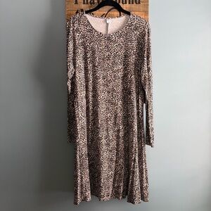 Old Navy Long Sleeve Leopard Cheetah Print Scoop Neck A-line Swing Dress size L